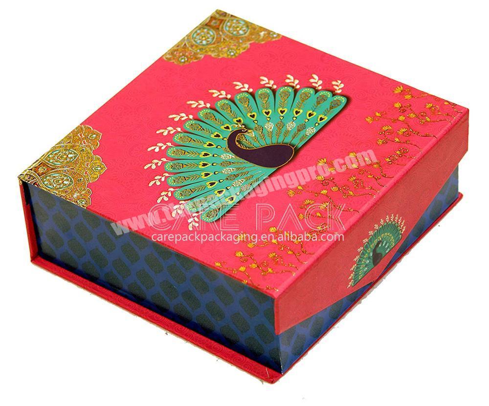 Empty Laddu Peacock Cardboard Texture Decorative Mithai gift box peacock With Magnet Lock