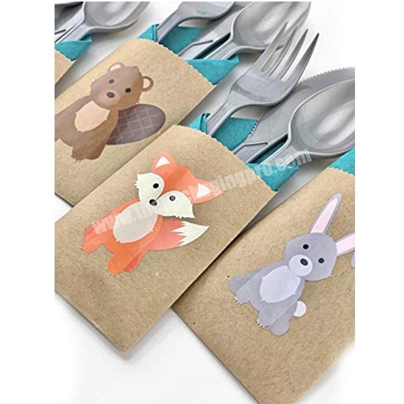 Empty paper Packaging bag  woodland animals pictures printed for tableware