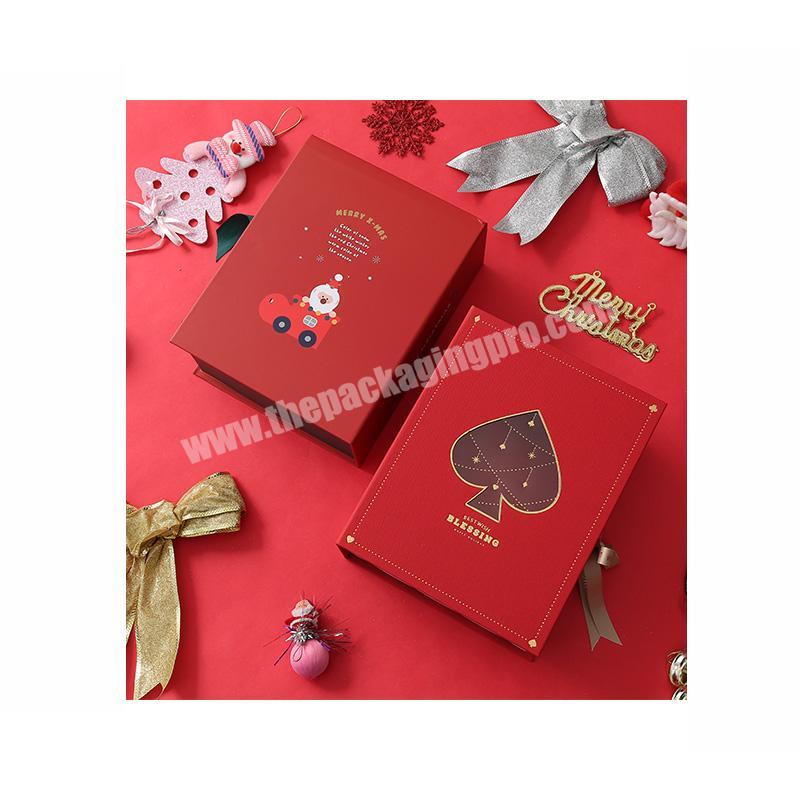 Engram Luxury Hardcover Packing Cardboard Book Shape Red Christmas eve box for wholesale