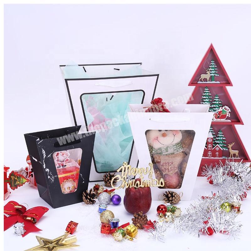 Excellent Quality Promotional Paper Shopping Bag Trapezoid Shape Christmas Present Gift Packaging Bags With Window