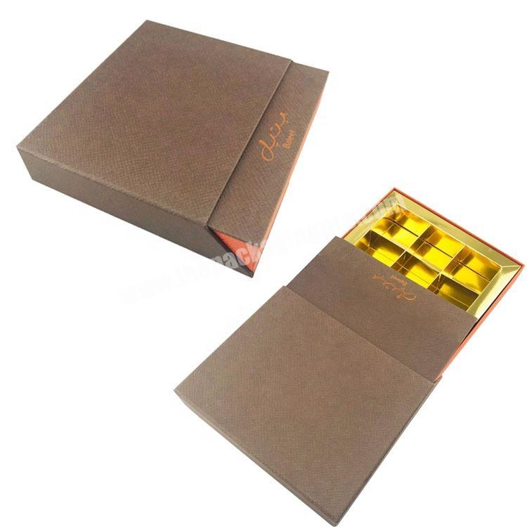 Extraordinary  luxury drawer shape glossy gold inside chocolate packaging with paper compartment  Candy box