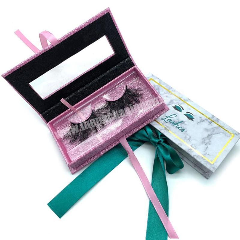 Eyelashes unique package box no brand make your brand false eyelash packaging box glitter lash box with ribbon packaging
