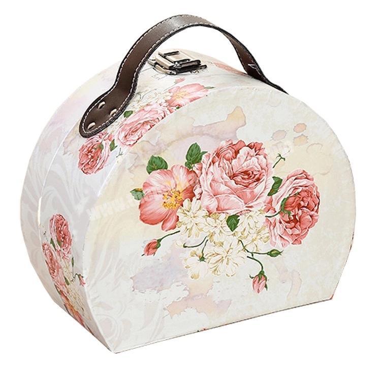 Factory Best Sale Fashionable Flower Paper Box With Metal Lock Retro Hard Paper Gift Box Paper Suitcase Gift Box