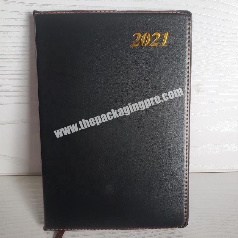 Factory Custom A5 Insert PU Leather Cover 2021 Diary Planner Softover Bound 365 Diary Notebook Business Agenda English Spanish