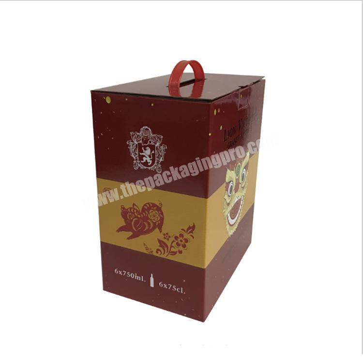 Factory Custom Cardboard Corrugated Six Pack Beer Box Wine Packing Boxes with handle
