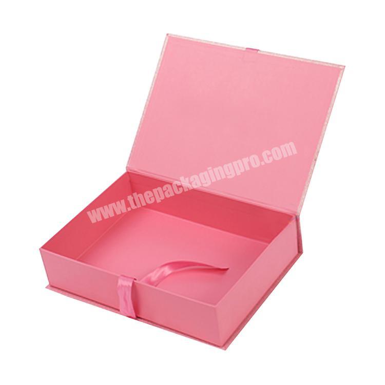 Factory Custom Logo Beautiful Pink Glitter Paper Book Gift Box with Ribbon