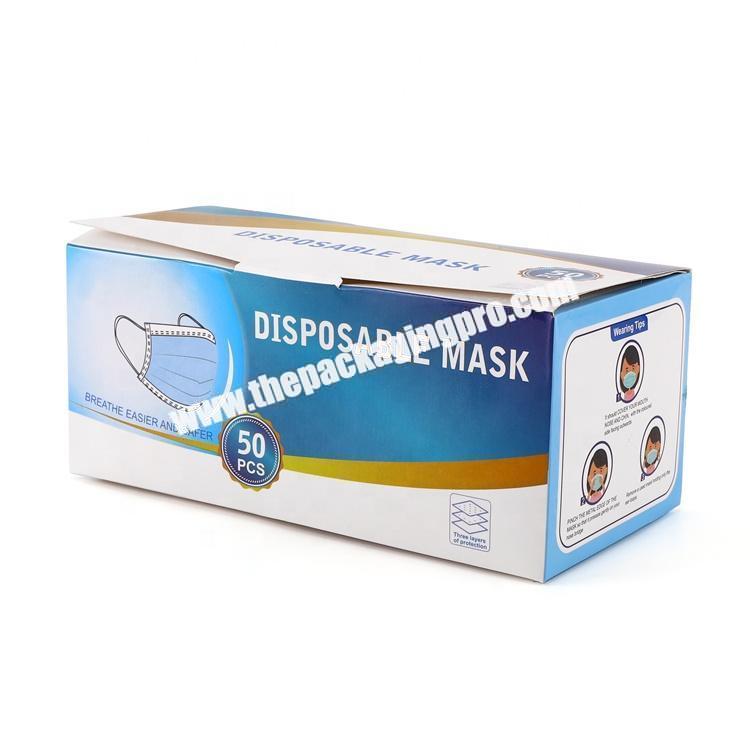 Factory custom printed packaging box for 50Pcs mask pack paper boxes disposable face mask
