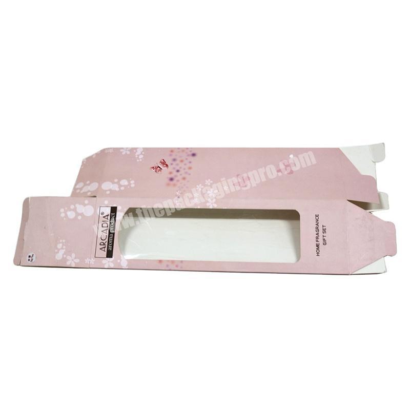Factory custom printed pink paper foldable packaging box with window
