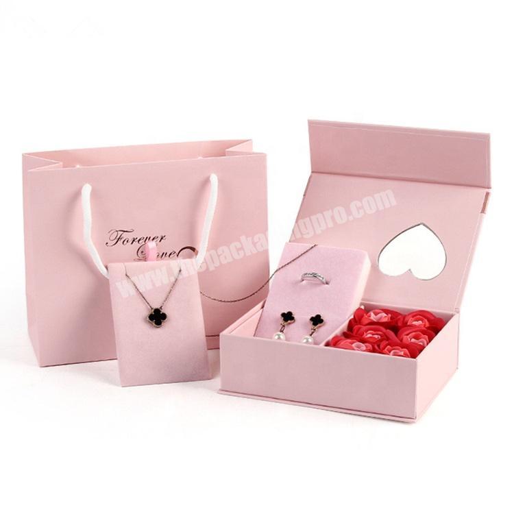 Factory Customize Handmade Pink Jewelry Packaging Rose Magnetic Gift Paper Boxes Custom Logo Packaging Jewelry