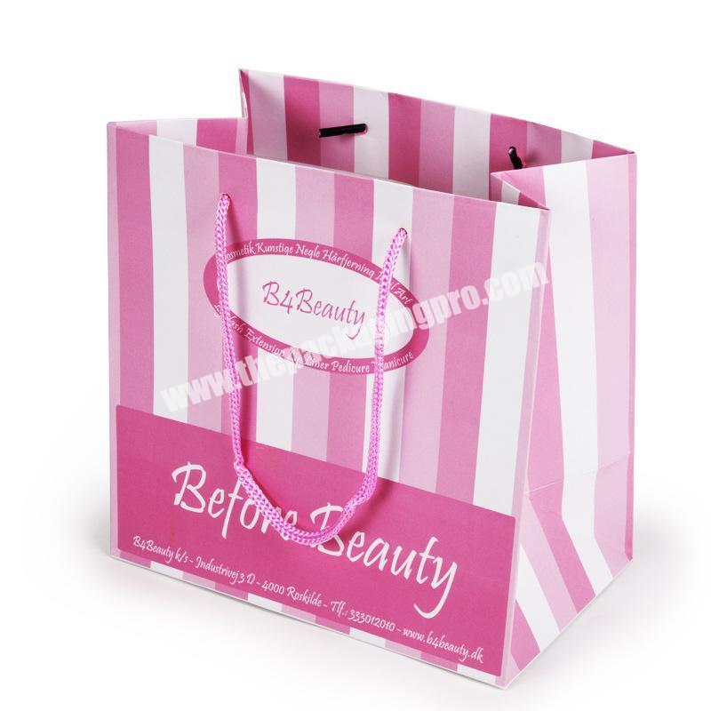 Factory Design Logo Pink White  Makeup Cosmetic Shopping Hand Tote Gift Paper Bags For Party Wedding