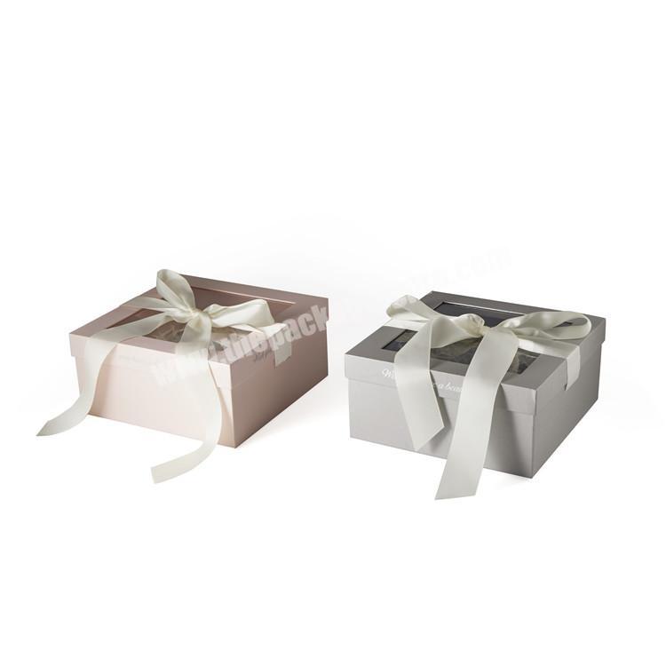 Factory direct PVC window flower box custom logo shape printing square gift packaging box with ribbon bow