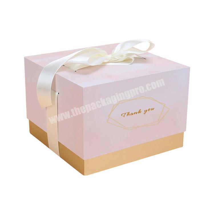 factory directly white paper custom foil stamped box with ribbon