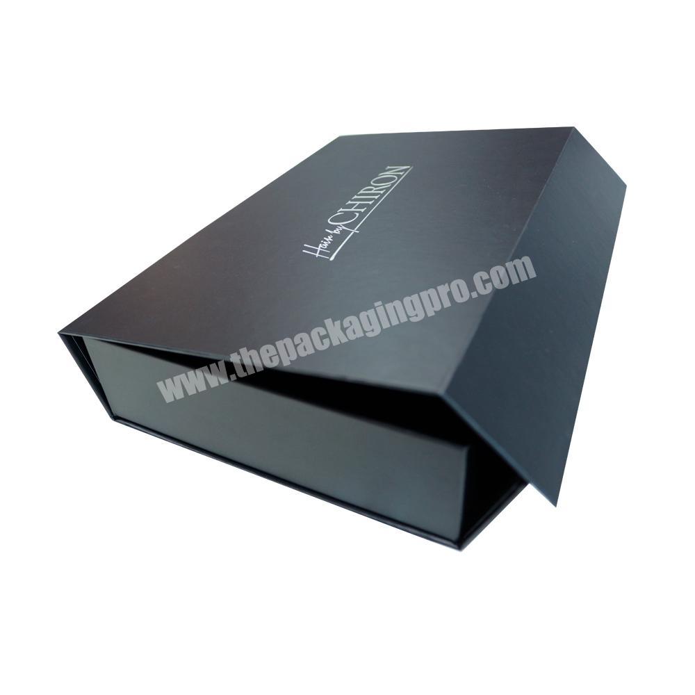 Factory eco custom logo square cardboard foldable luxury black clothing gift box