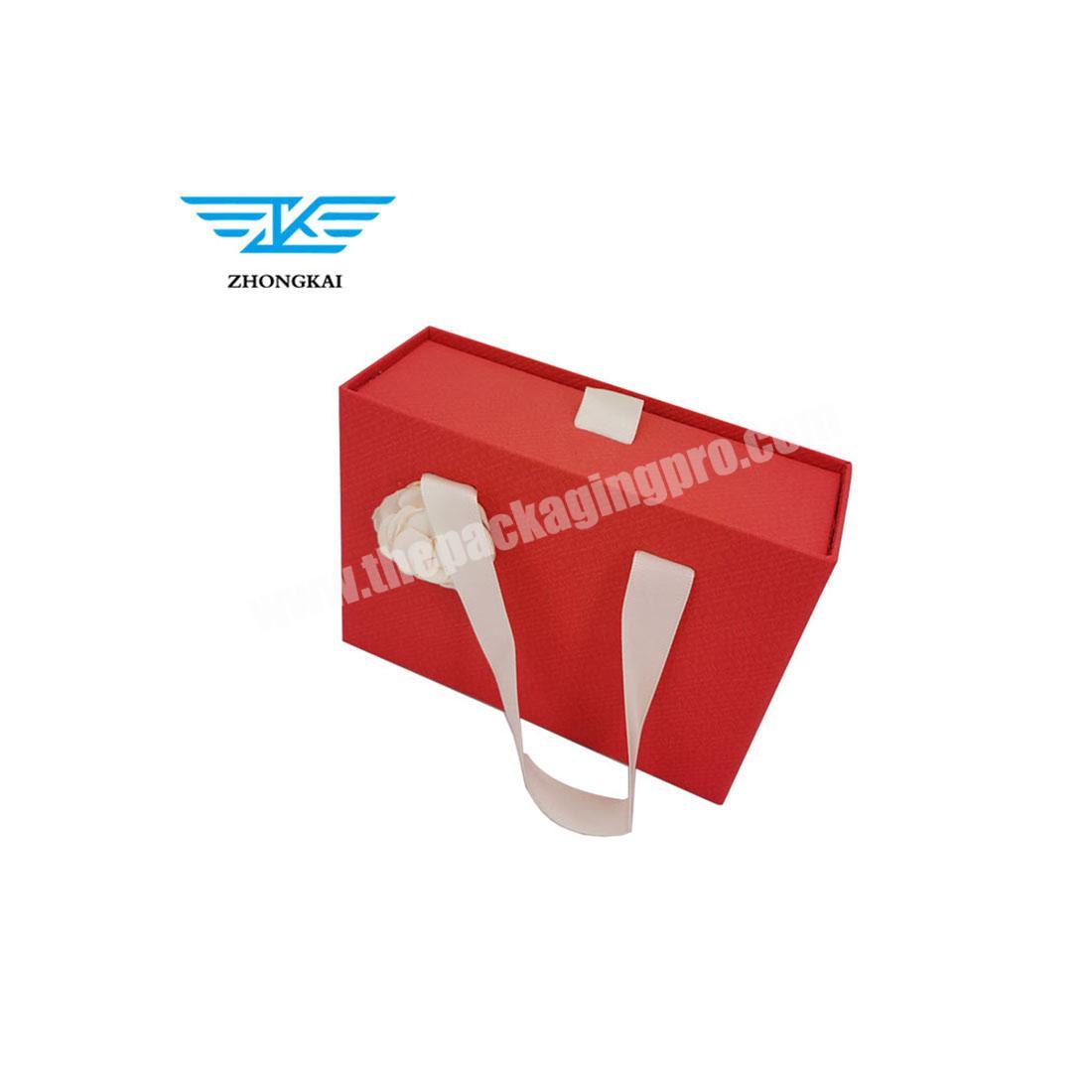 Factory Eco-friendly red drawer boxes paper gift bags bulk with ribbon