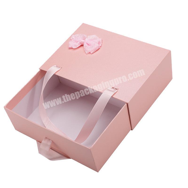 Factory high quality cardboard gift drawer packaging box with ribbon