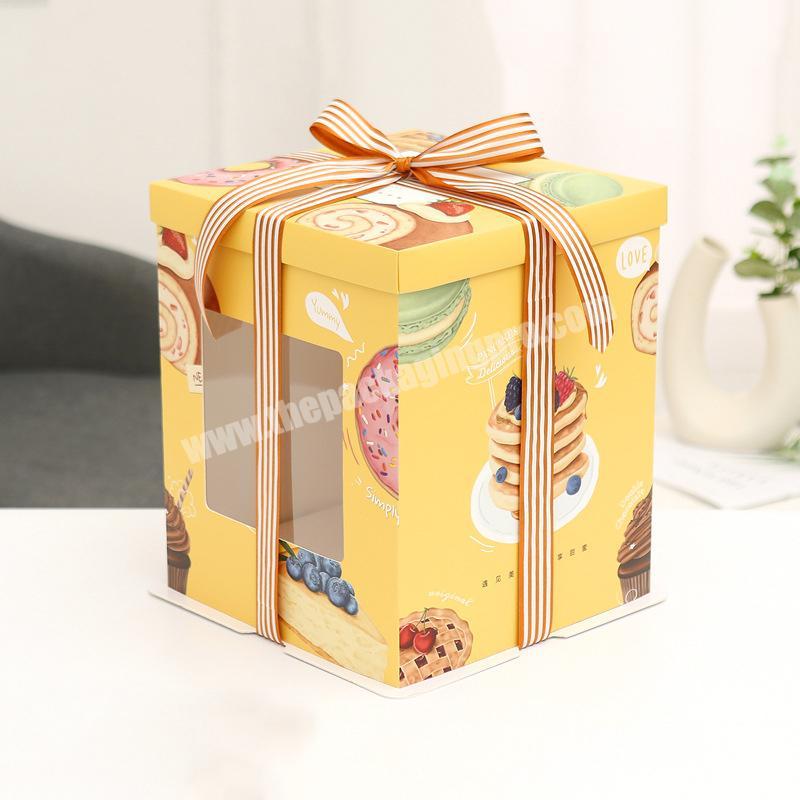 Factory made cake roll box transparent handle cake box packaging box for cake with cheap price