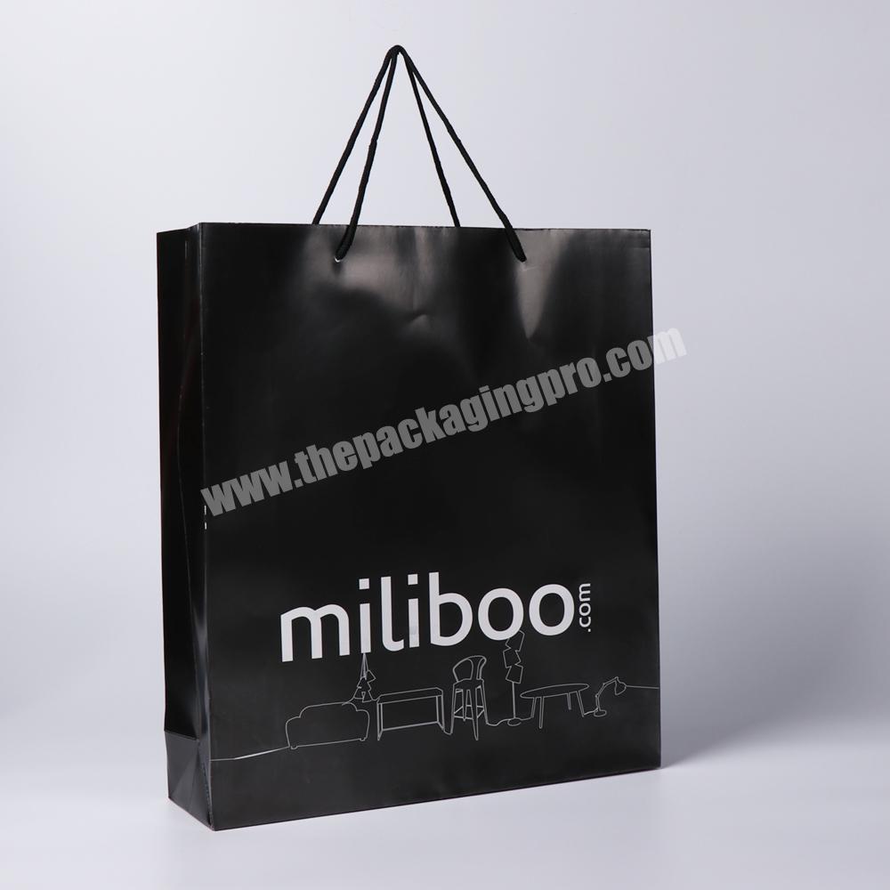 Factory OEM wholesale customized logo print black paper gift bag for shopping