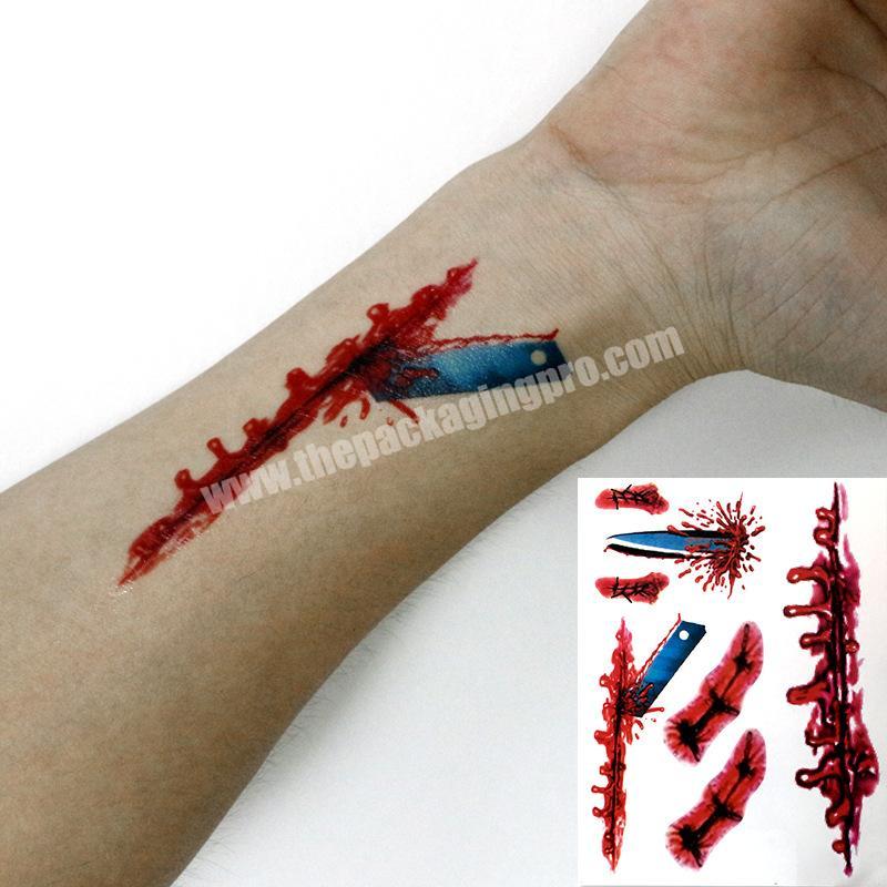 Factory Outlet Knife Scar Temporary Tattoo Water Transfer Cosplay Easter Party Halloween Bone Custom Sticker Tattoo Printing