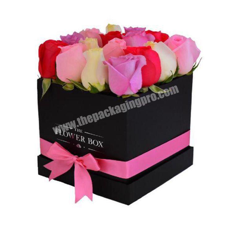 factory price big square cardboard paper bouquet flower box with ribbon decoration