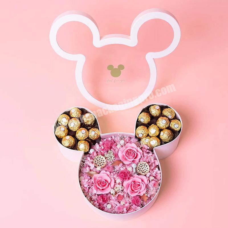 Factory Quick Spot Customization Empty Box Famous Cute Mouse Head Flower Chocolate Packing Boxes With Pvc Window