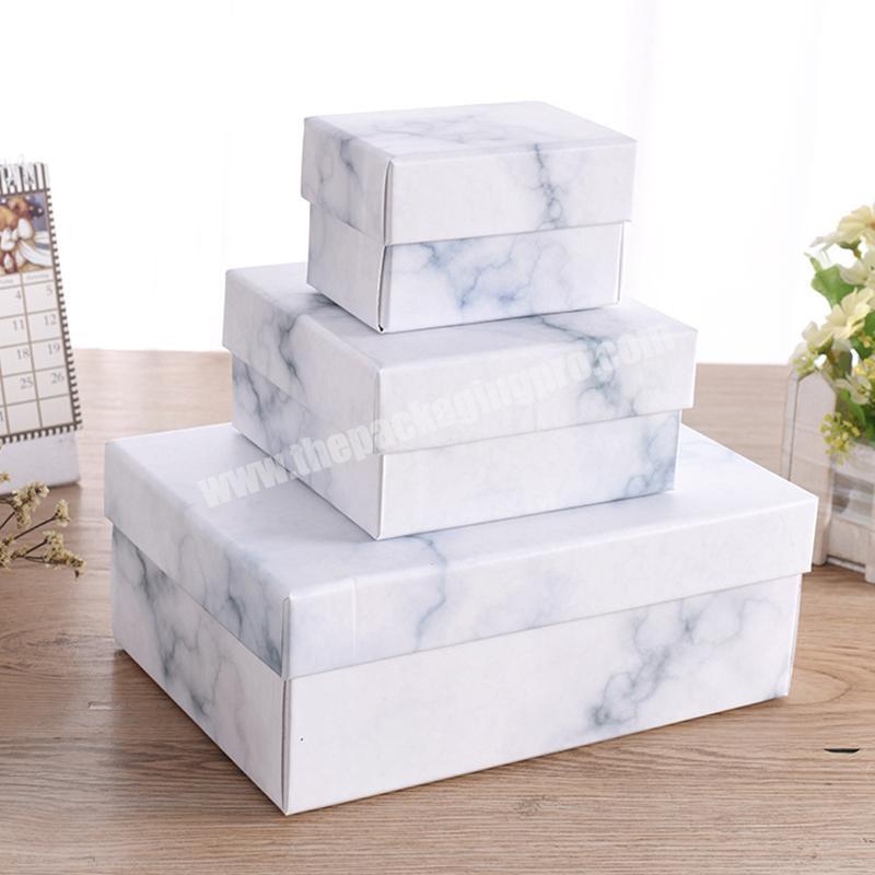 Factory Sale Simulation marble big square handle gift box removeabole lid paper gift box for snacks