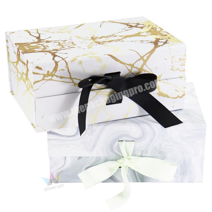 Factory Surprised Elegant Wedding Dress Garment Collapsible Cardboard Flat Folding Gift Box Packaging  With Ribbon