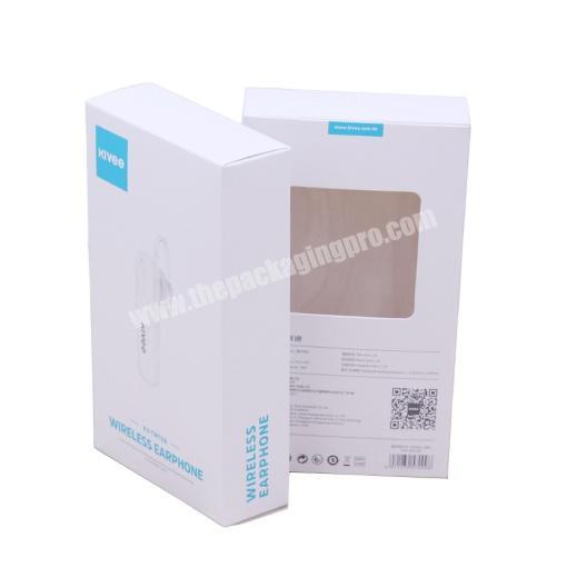 Factory wholesale Bluetooth headset packing paper boxes white ivory board window opening packaging earphone cardboard box