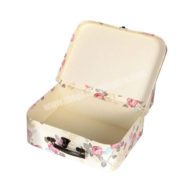 Factory wholesale cardboard suitcase floral box with handle x3 Cardboard suitcase gift box