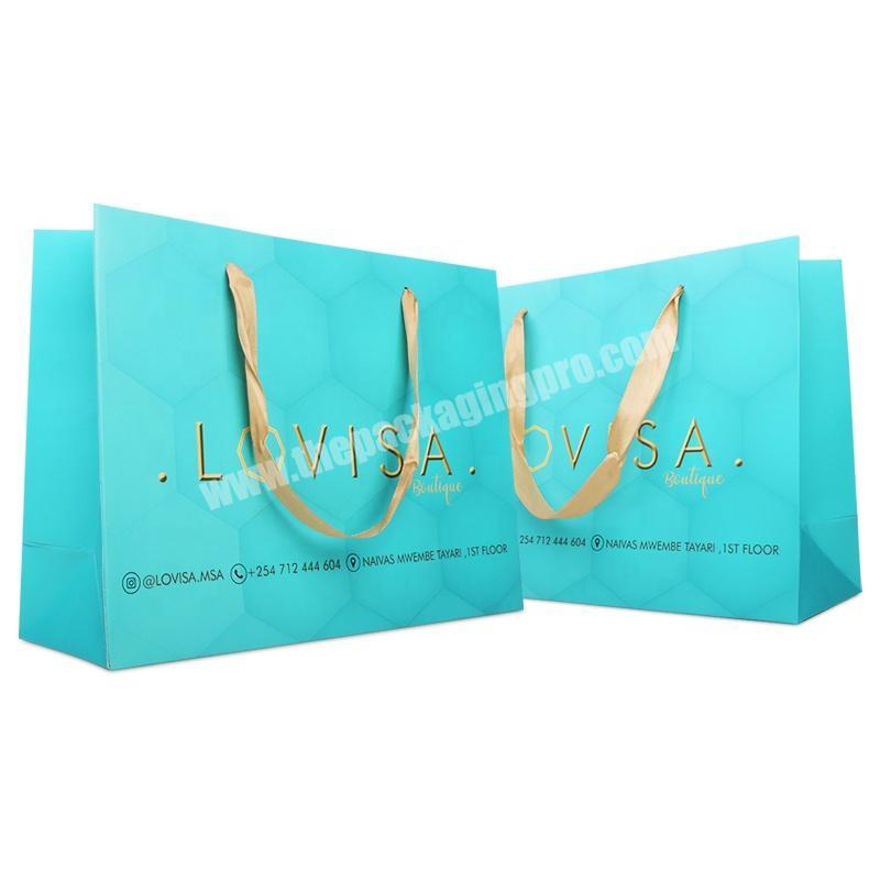 factory wholesale custom made luxury logo gold foil logo embossing neon green paper bag with ribbon handle