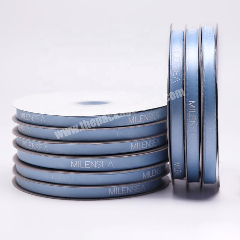 Factory wholesale custom ribbon 1cm light blue printed grosgrain ribbon for baby clothing accessories ribbon