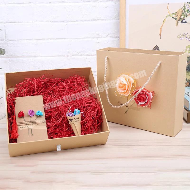 Factory wholesale Handle birthday gift packaging box customer design drawer gift packing  kraft paper brown box