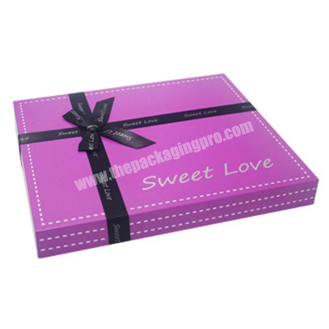 Factory Wholesale Handmade Purple Cardboard Chocolate Packaging Box with Bow