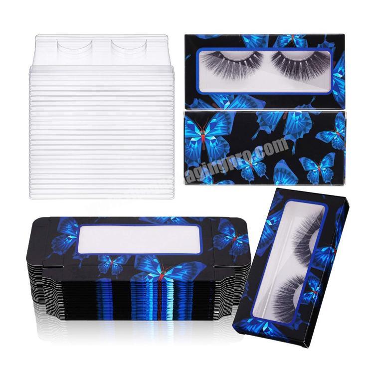 False Eyelash Box with Eyelash Tray Kit Plastic Eyelash Packaging Box Butterfly Prints Lash Case Holder for Women Girls