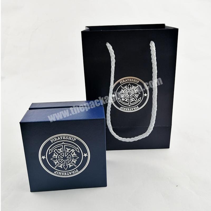 Fancy Blue Paper Custom Logo Shape Printed Sponge Inlay Jewellery Box and Bag for Gift