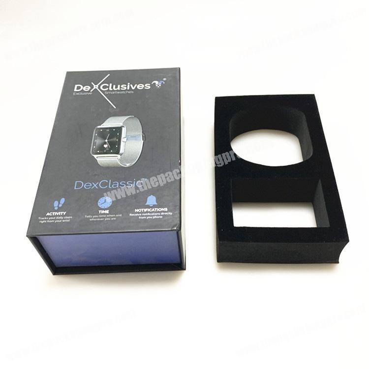 Fancy custom black magnetic smartwatch gift box with foam