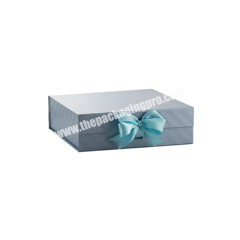 Fancy design custom printing blue luxury wedding favors flip box for gift glitter folding packaging box with magnetic ribbon