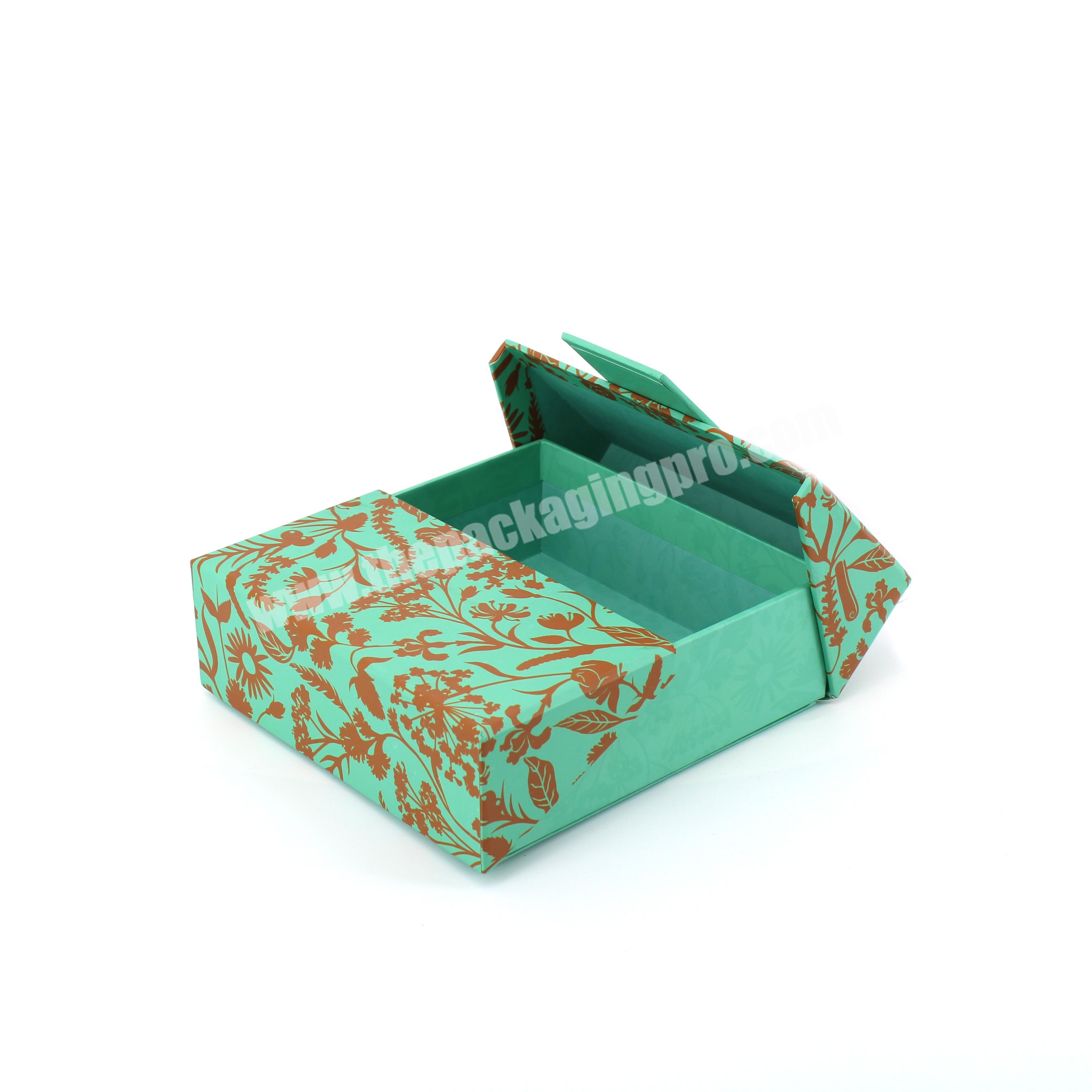 Fancy Design Customized Size Color Flower Printed Double Door Opening Boxes Necklace Jewelry Gift Box With Magnetic