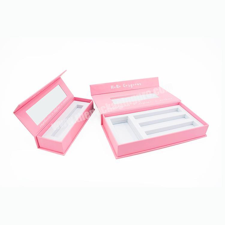 Fancy design lip gloss tube custom packaging cardboard magnetic beauty lip gloss gift packaging box with mirror