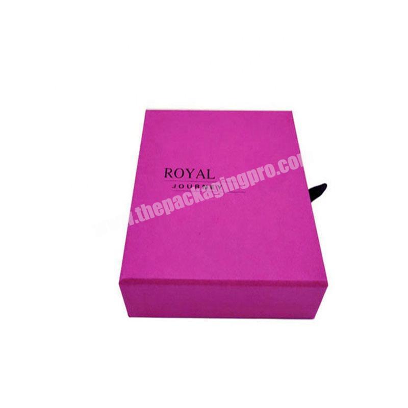 Fancy design paper packaging drawer gift box with small ribbon handle