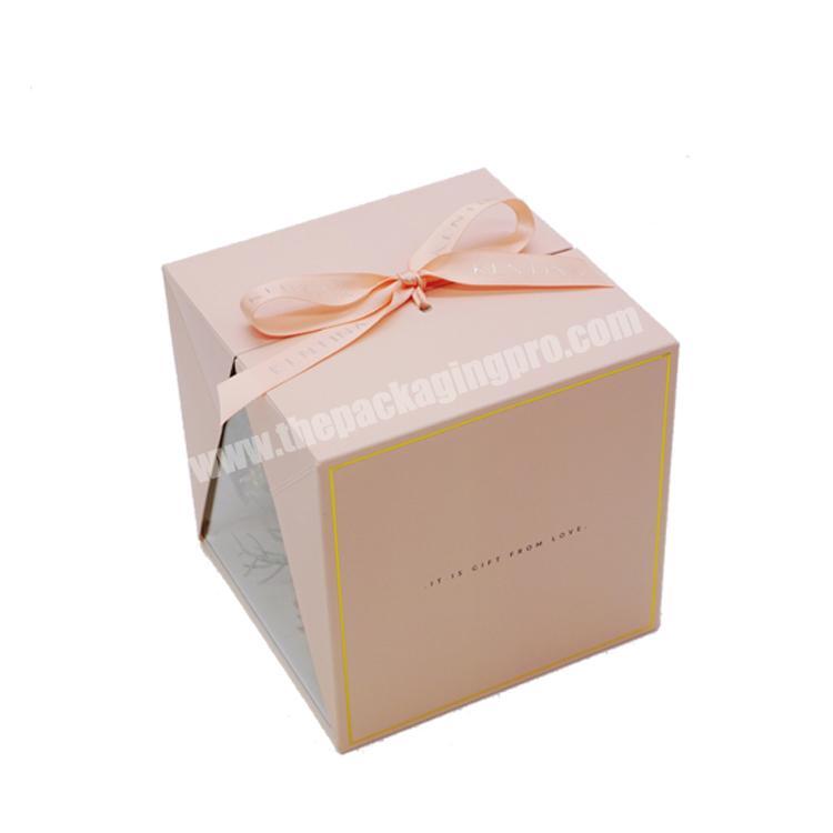 Fancy foldable ribbon paper printing single flower box