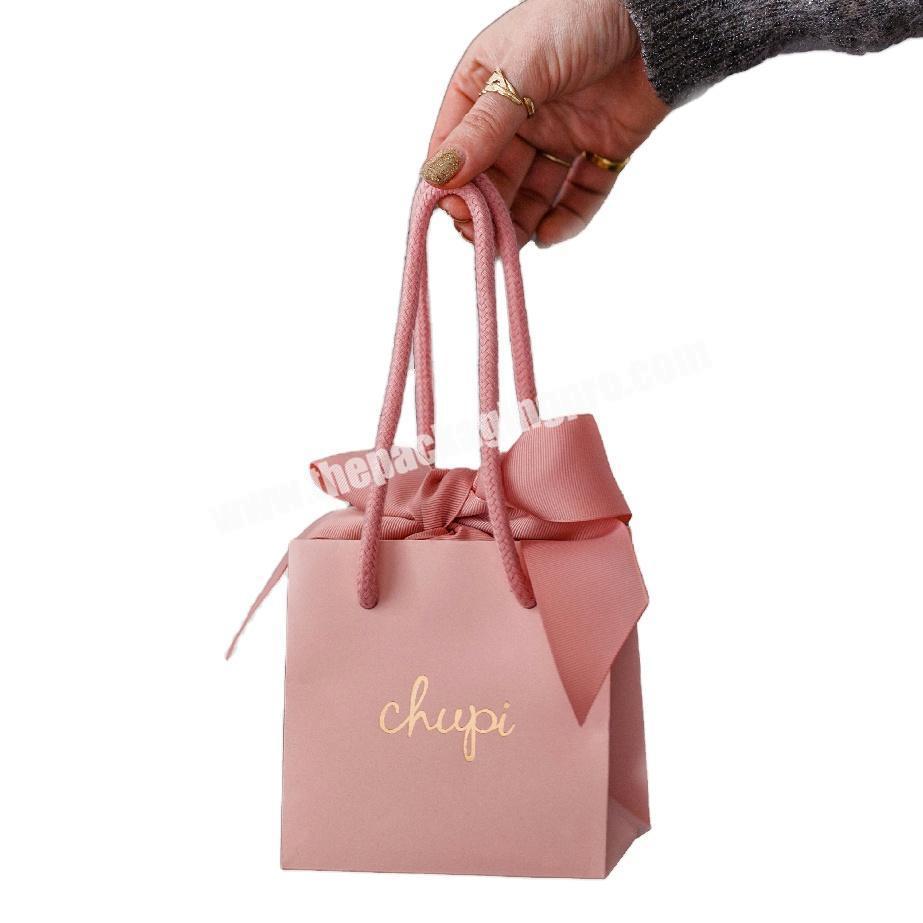 fancy pink small jewelry custom paper bags with gold logo