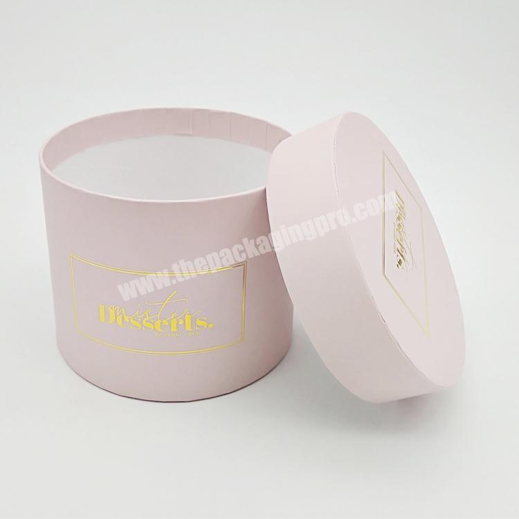 Fancy smalL paper roses packaging round pink flower box with gold stamping logo