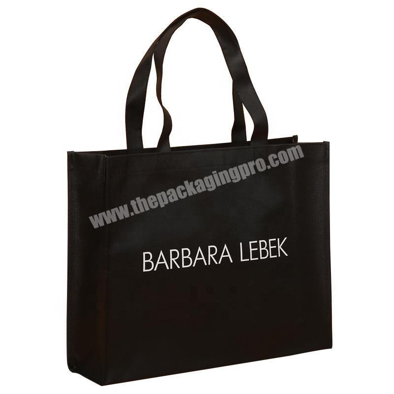 Fashion Black large folding non-woven clothing shopping tote bag with logo