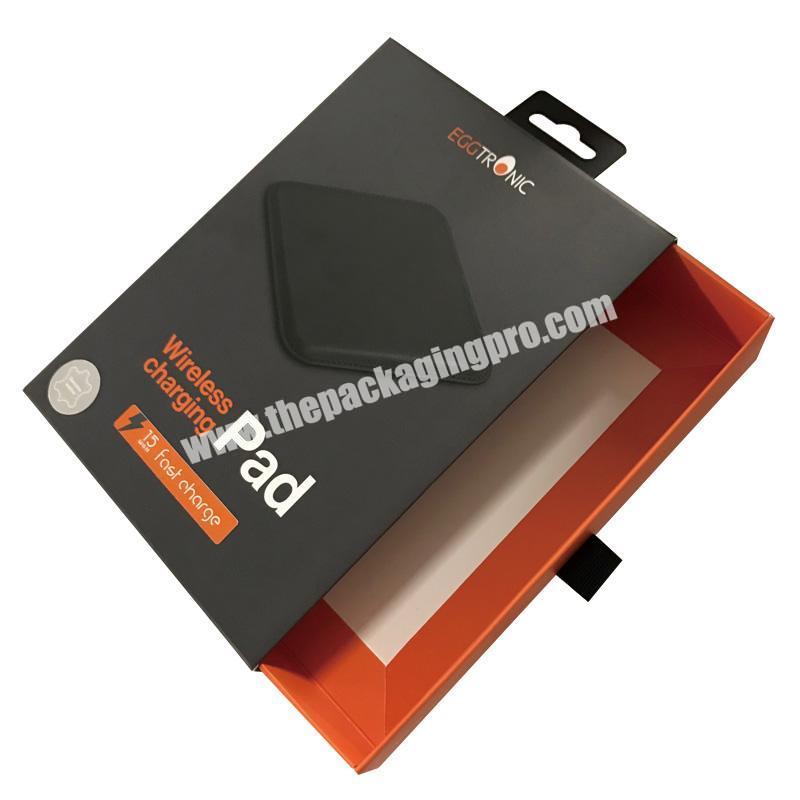 Fashion Black Paper Rigid Cardboard Paper Box Slide Drawer For Smart Charger