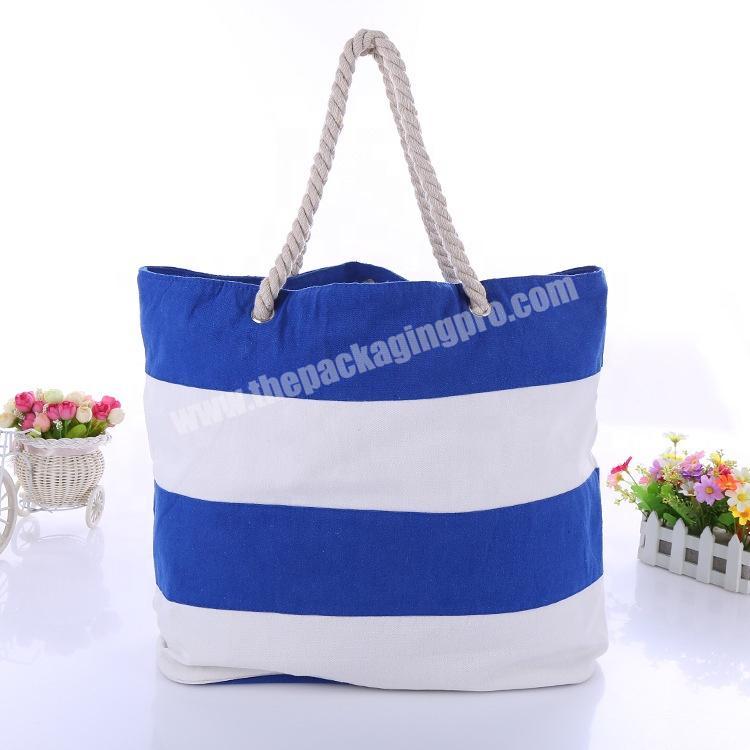 Fashion blue white stripes thickened student canvas shoulder bag with logo