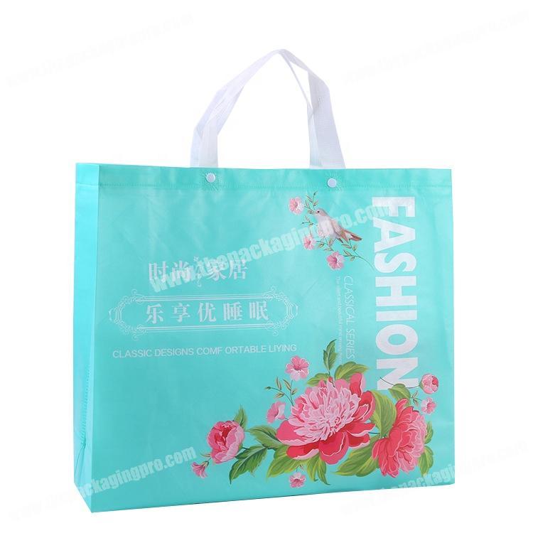 Fashion colorful printed reusable eco non woven shopping bag with button
