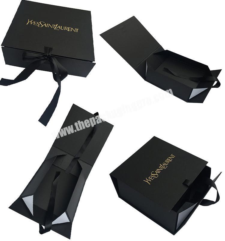 Fashion design black folding gift box with ribbon professional service