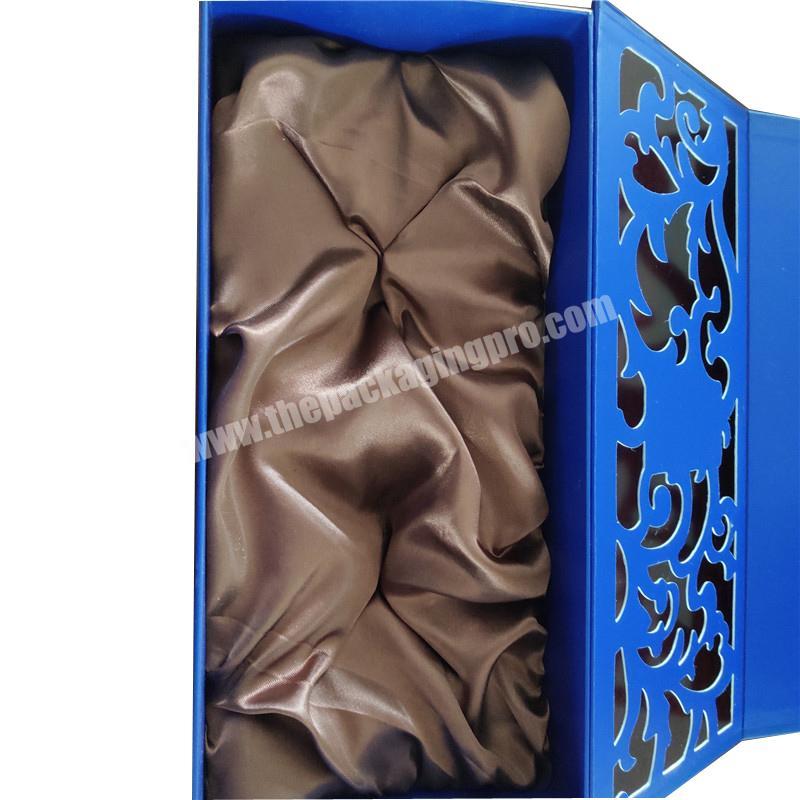 Fashion design packaging box blue package with satin professional service
