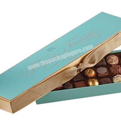 Fashion design strip shape box chocolate cardboadr gift box with ribbon macaron decorative paper gift box