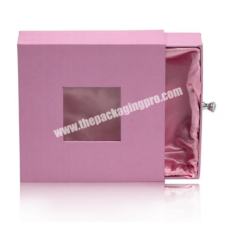 Fashion luxury Pink watch shipping drawer boxes custom logo slide open cardboard paper box in silver foil with ribbon